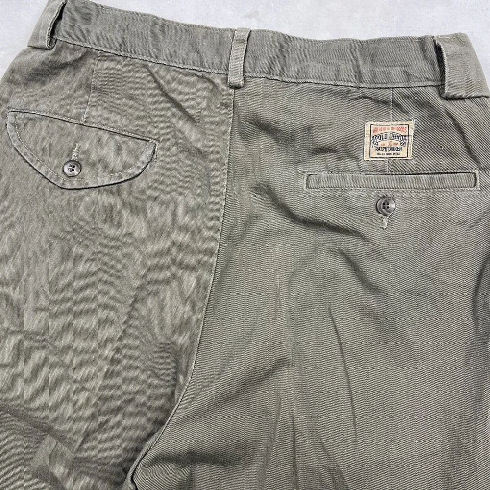 Polo Ralph Lauren Andrew Pant Mens 31/34 Green Pleated Cotton Chino Trousers